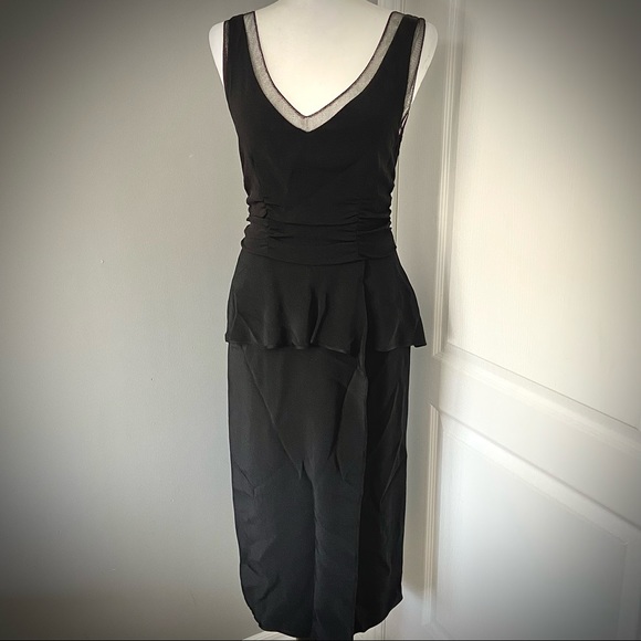 ALBERTA FERRETTI Midi Vneck Peplum Dress